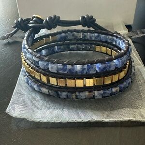 Elegant Lulu Dharma Blue and Gold Women's Wrap Bracelet